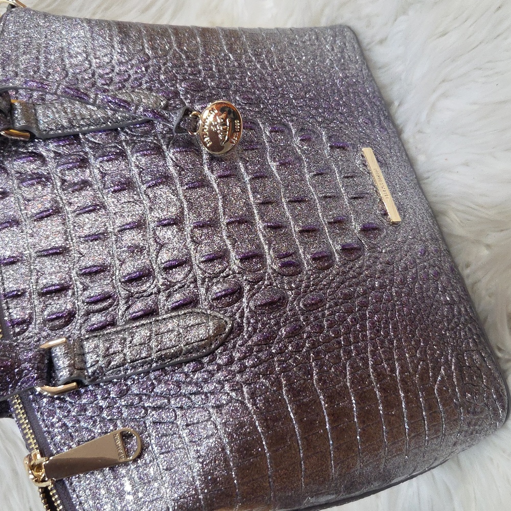 💜▪️Brahmin ▪️ Purple Glitter Melbourne Genuine Leather Medium Duxbury Satchel - Picture 11 of 14